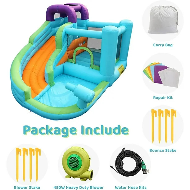 LAZY BUDDY Kids Inflatable Bounce House Water Slide W/ Splash Pool & Play Jumping Area, with Blow... | Walmart (US)