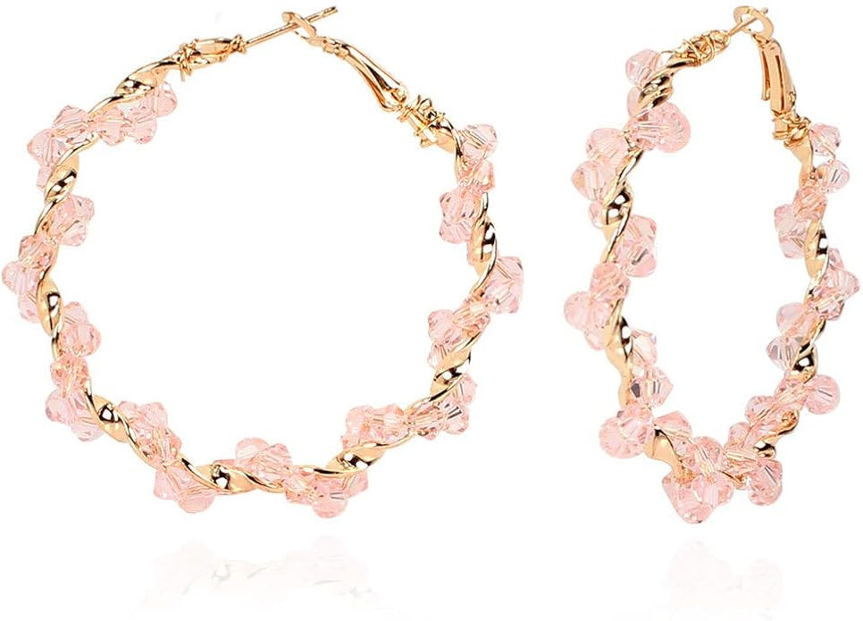 Sparkle Rhinestone Crystal Wrapped Hoop Earrings Glitter Shiny Beads Twist Large Circle Earrings ... | Amazon (US)