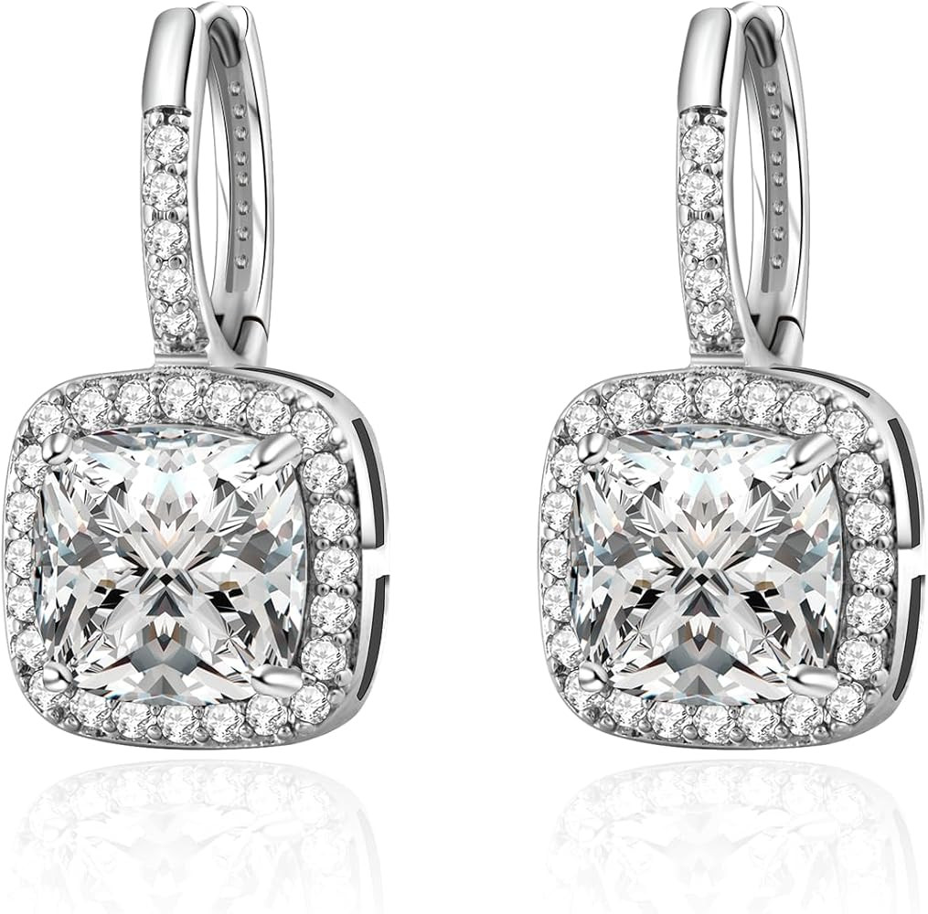 Princess Cut Dangle CZ Earrings for Women - 8MM Square Cubic Zirconia, Hypoallergenic Small Silve... | Amazon (US)