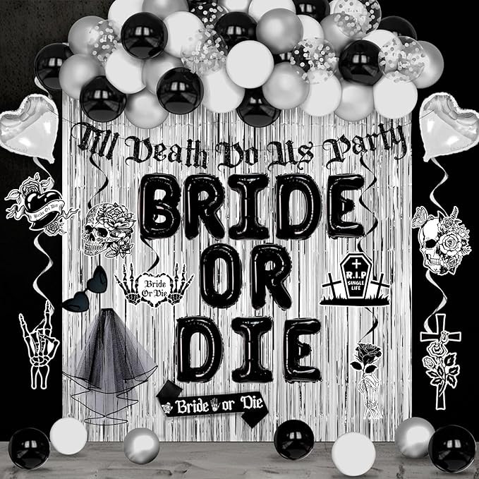 Bride or Die Bachelorette Party Decorations, 67pcs Till Death Do Us Party Banner Balloons Swirl F... | Amazon (US)