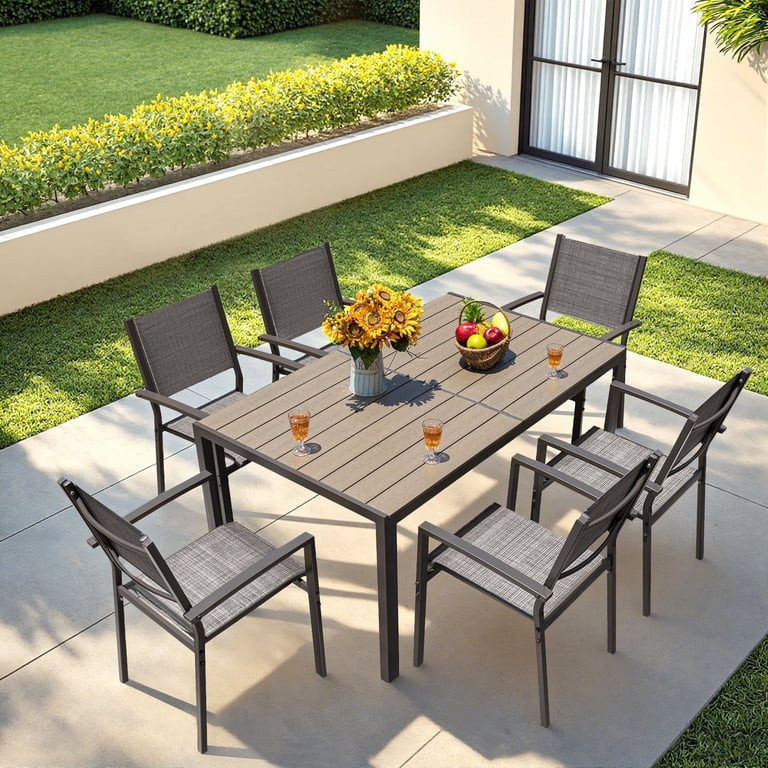 Devoko 7 Pieces  Outdoor Dining Set ,Patio Conversation Set Outdoor Furniture Set 6 Stackable Tex... | Walmart (US)