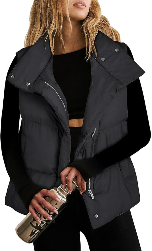 ANRABESS Women Puffer Vest Sleeveless Zip Up Stand Collar Quilted Lightweight Jacket Winter Warm ... | Amazon (US)