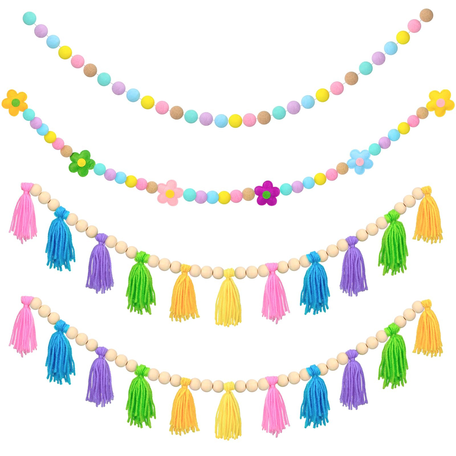4 Pcs 26 Ft Back to School Felt Banner with Flower Tassels & Pom Poms, Pastel Felt Garland Classr... | Amazon (US)