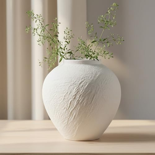 Vintage Ceramic Vase, Minimalist Texture Stone Patterned White Flower Vase, Decorative Vase for L... | Amazon (US)
