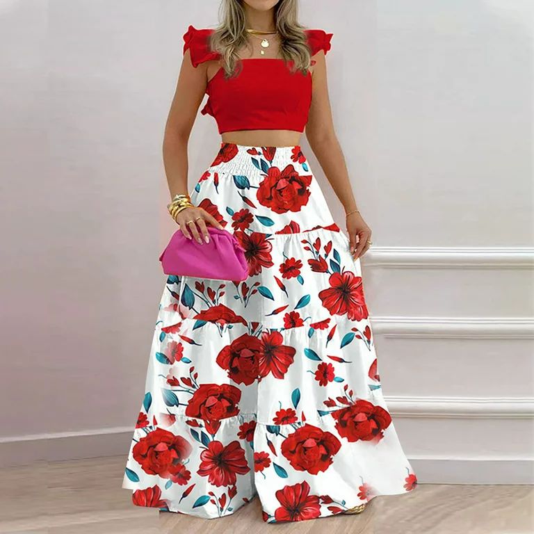 jsaierl Fashion Women Summer Froral Print Casual Short SLeeve Top+ Skirt Set for Women 2022 | Walmart (US)