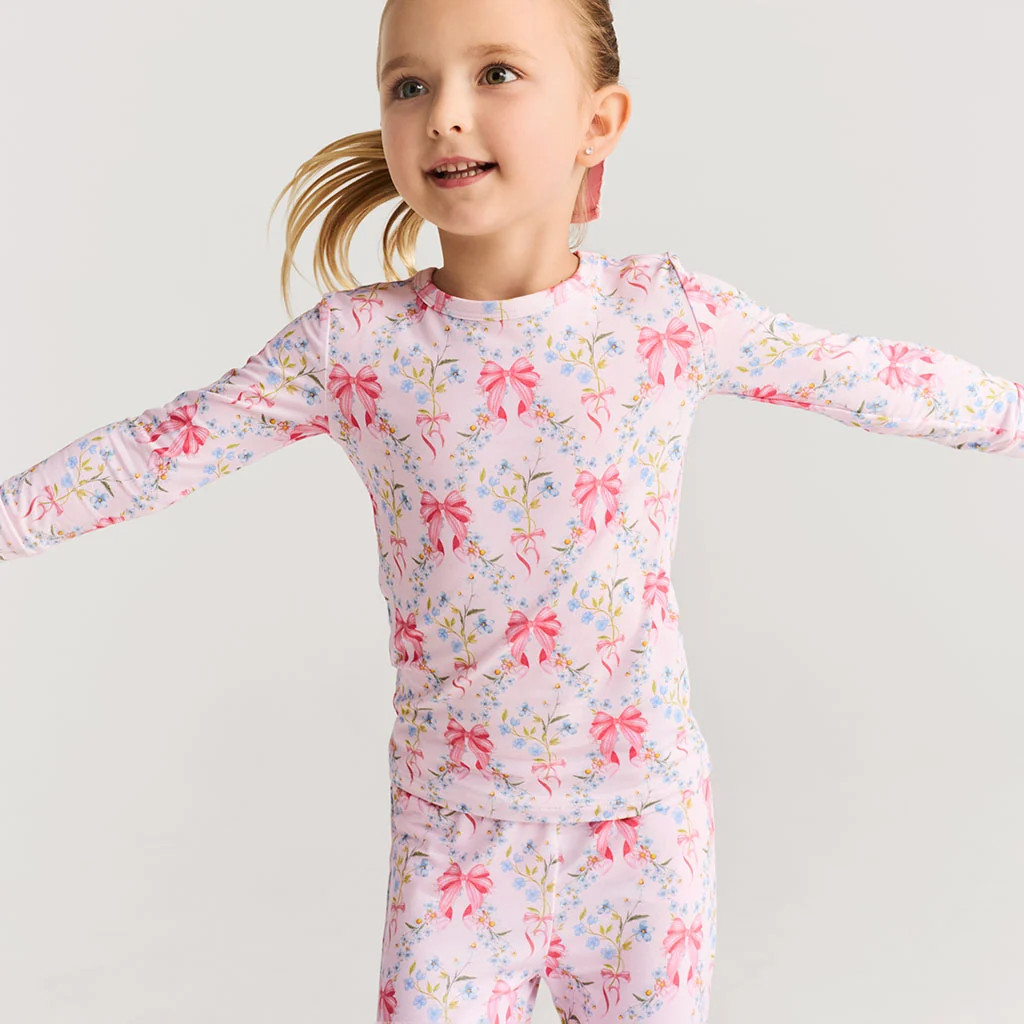 Bows Pink Long Sleeve Harriet Classic Pajama Set | Posh Peanut\u00ae | Posh Peanut