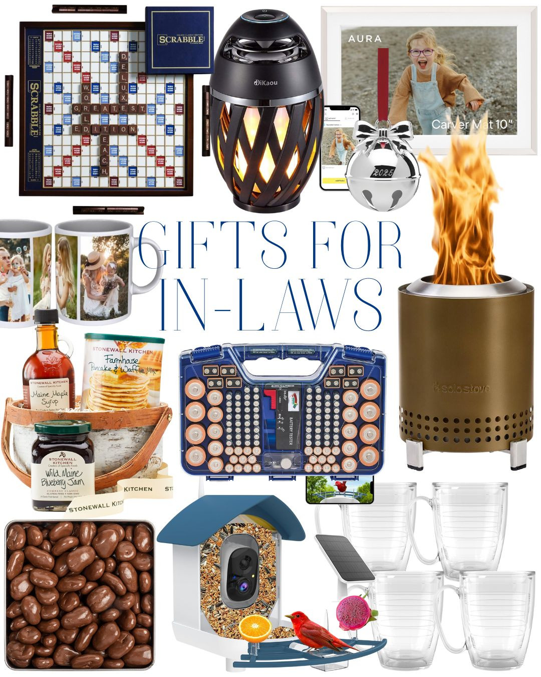 Unique gift ideas for everyone on your list! #gifts #giftideas #perfectgifts fire pits | personalized mugs | bird feeder cameras | elegant picture frames | gourmet pecans | stylish tumblers | Scrabble deluxe | holiday ornaments 

 #LTKGiftGuide #LTKHoliday