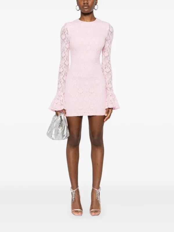 ROTATE BIRGER CHRISTENSEN Lace Longsleeved Mini Dress | Pink | FARFETCH | Farfetch Global