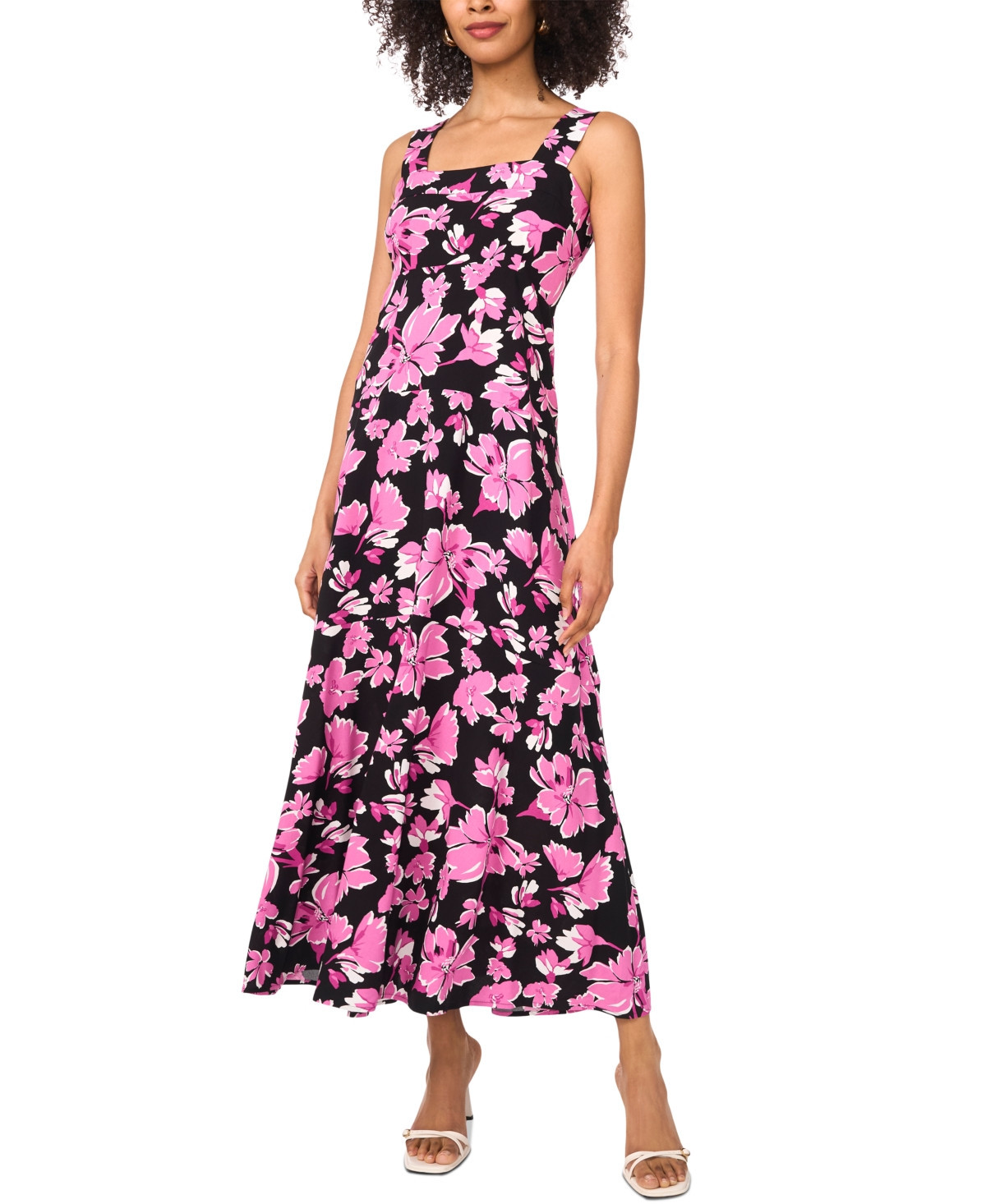Vince Camuto Women's Floral Square-Neck Smocked-Back Sleeveless Maxi Dress - Violet Blush | Macy's