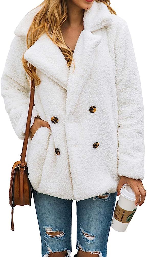 PRETTYGARDEN Women's Fashion Long Sleeve Lapel Zip Up Faux Shearling Shaggy Oversized Coat Jacket Fo | Amazon (US)