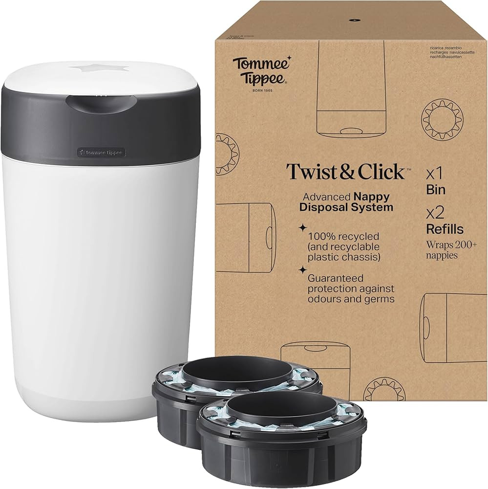 Tommee Tippee Twist & Click Nappy Bin, Exclusive Pack with 2 Refill Cassettes (1 Pre-Loaded, 1 Ex... | Amazon (UK)