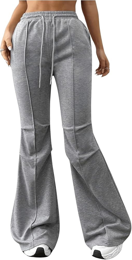 SOLY HUX Women's Flare Sweatpants Leggings High Waisted Drawstring Bell Bottom Pants with Pockets | Amazon (US)