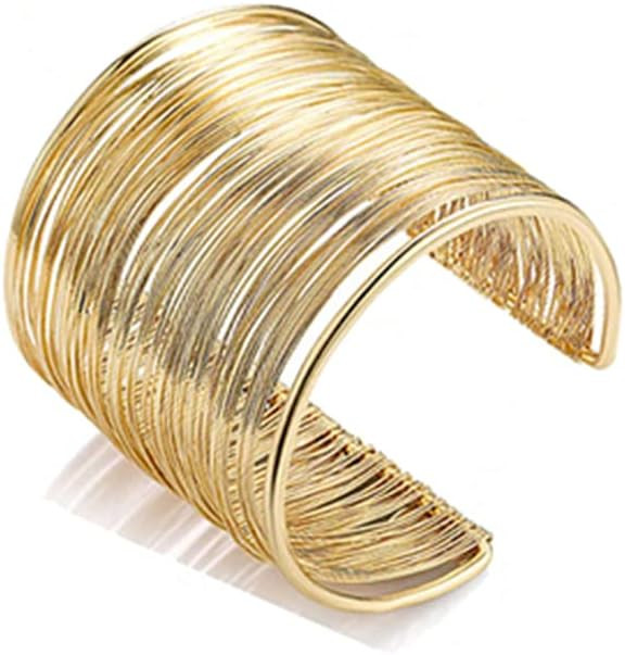 1-7 Pcs Cuff Bangle Bracelet for Women Open Wide Wire Bracelets Gold Wrist Cuff Wrap Bracelet | Amazon (US)