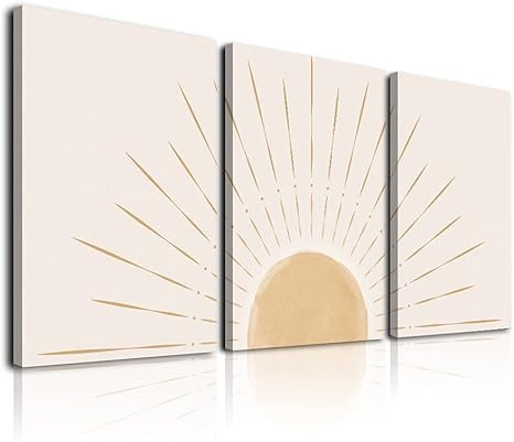 Boho Wall Art Set of 3, Framed Canvas Wall Art Yellow Sun Rising on the Horizon Geometric Nature ... | Amazon (US)