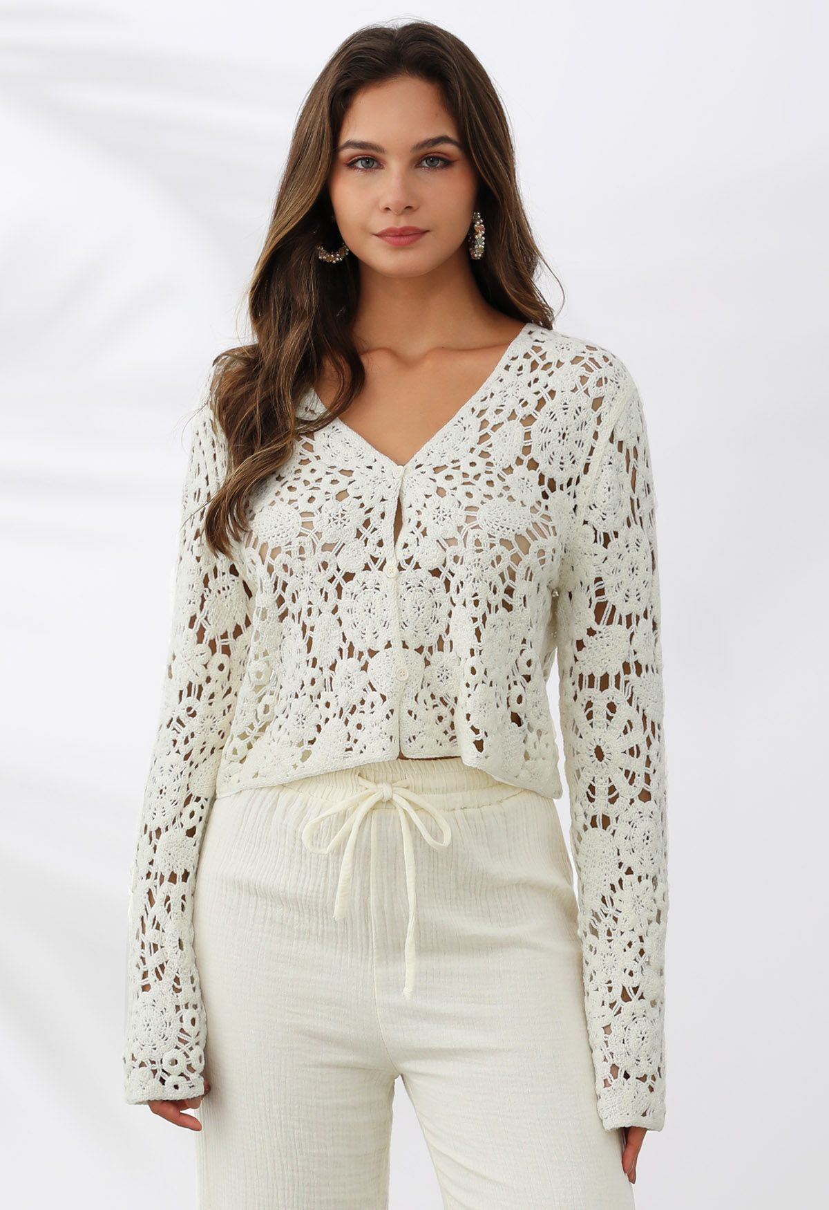 Bohemian Flair Crochet Cardigan in Cream | Chicwish