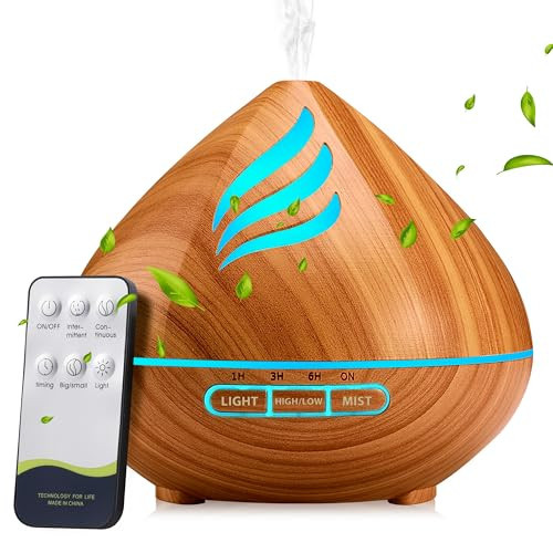 Essential Oil Scent Diffuser: 500ML Aroma Diffuser with Remote Control, Large Fragrance Aromatherapy Diffuser, Mist Humidifier with 14 Colors LED Lights and Auto-Off for Bedroom & Home | Amazon (US)