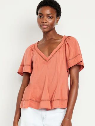 V-Neck Lace-Trim Top for Women | Old Navy (US)