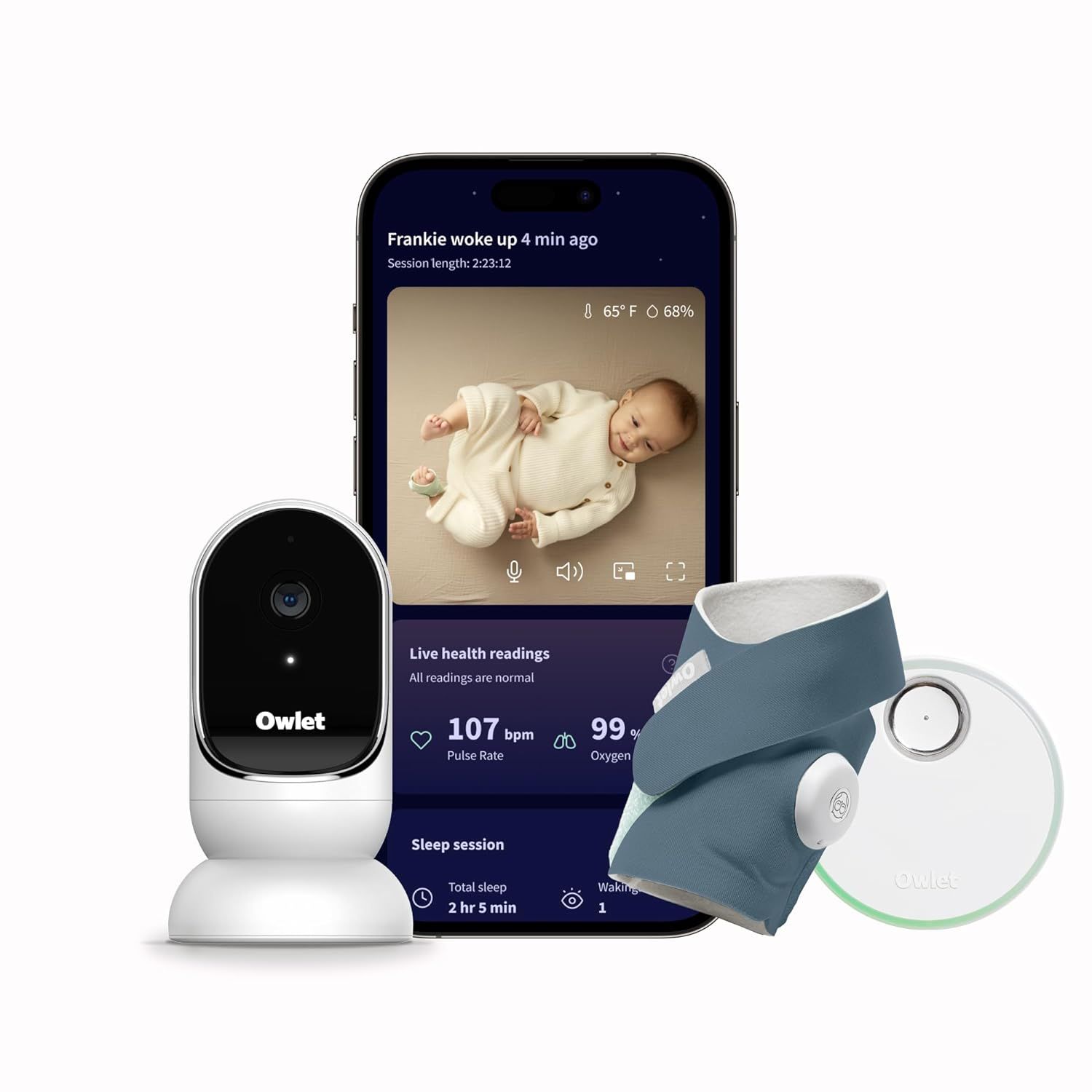 Owlet Dream Duo: Dream Sock - Monitor de bebé y cámara HD, color azul a la hora de acostarse | Amazon (US)