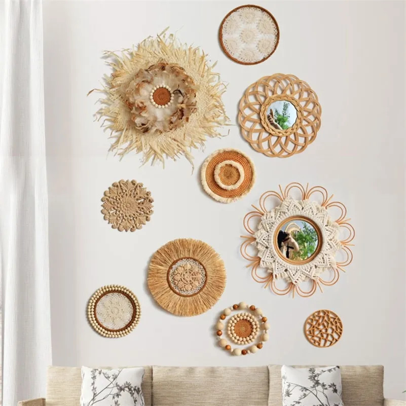 Nordic Style Round Minimalist Straw Wall Decorations Woven Pattern Bohemian Ethnic Style Living R... | DHGate