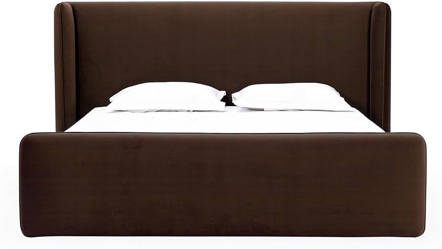 Benjara Baca Queen Platform Bed, Velvet Upholstery, Wingback Headboard, Brown | Amazon (US)