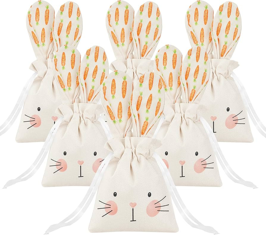 Sucrain 6PCS Easter Bunny Gift Bags Rabbit Ear Bags with Drawstrings Party Favor Reusable Burlap ... | Amazon (US)