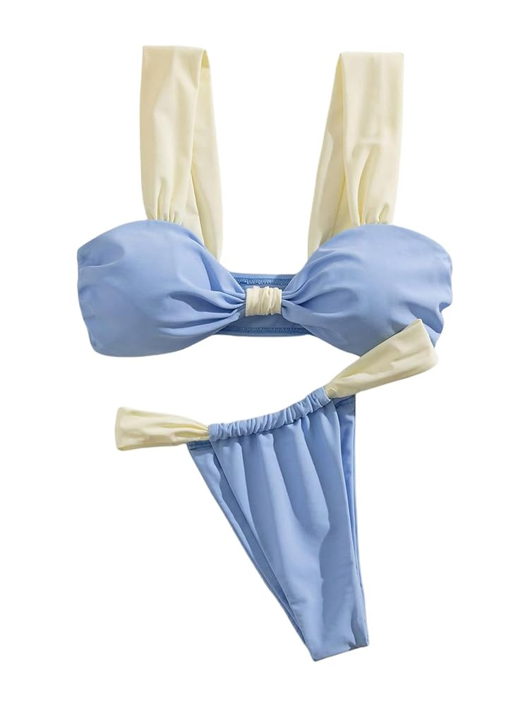 SOLY HUX Women's Two Piece Swimsuit Color Block Knot Bikini Set Summer Bathing Suit | Amazon (US)