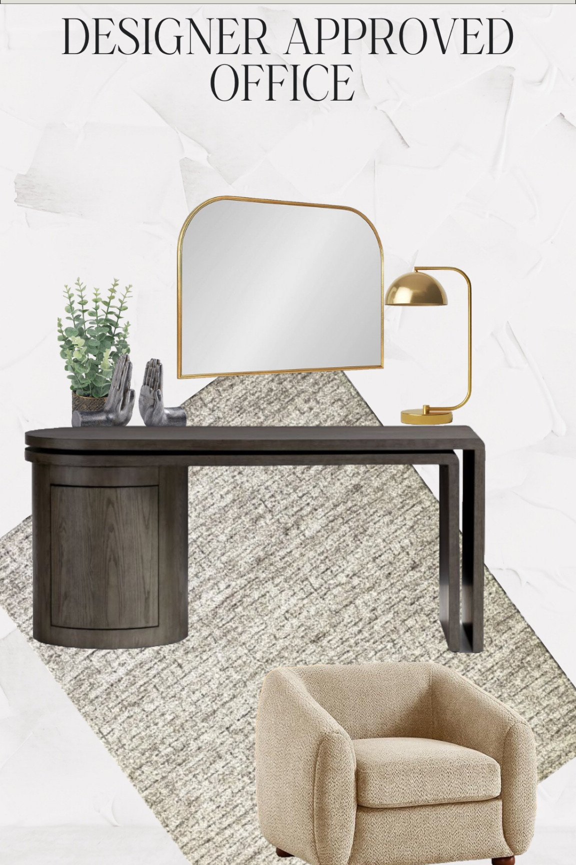 Designer approved fines for office decor… Gold mirror with a modern organic desk and a brass lamp. Faux plant with an accent chair (boucle)

#LTKFindsUnder100 #LTKBacktoSchool #LTKHome