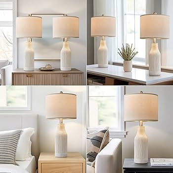 USumkky Ceramic Table Lamp Set of 2 for Living Room, Modern Bedside Nightstand Lamp with Glazed F... | Amazon (CA)
