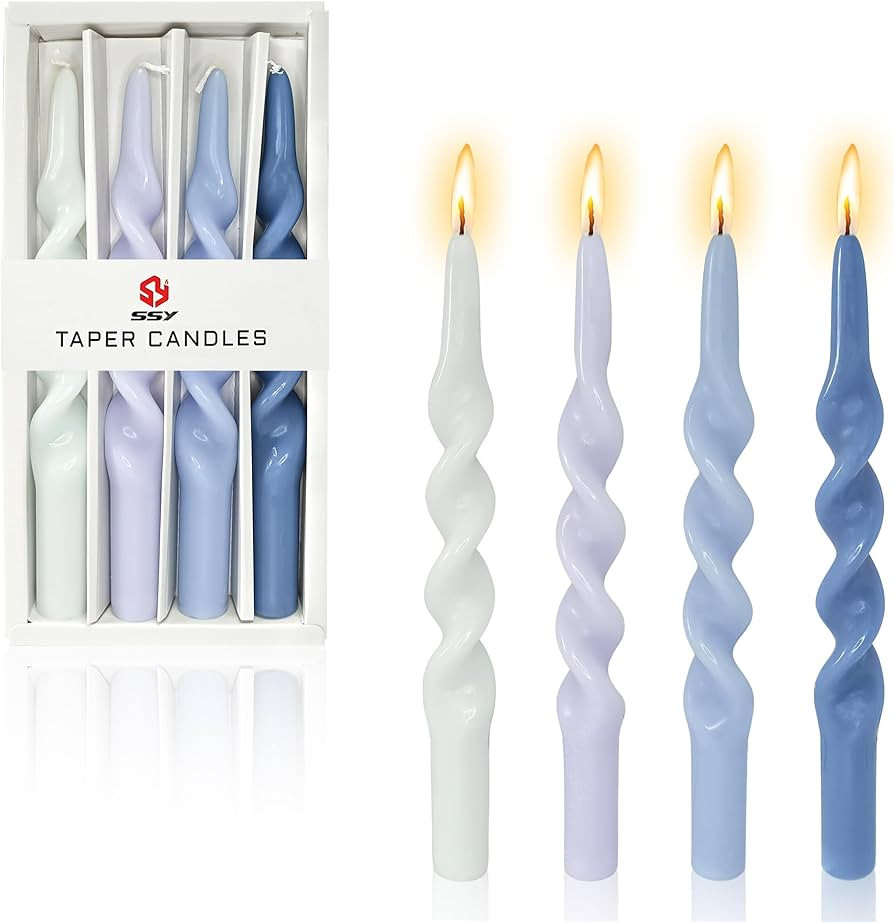 Gradient Blue Taper Candles Set of 4, 9.8 Inch Candle Sticks Long Spiral Candlesticks, Twisted Ta... | Amazon (US)
