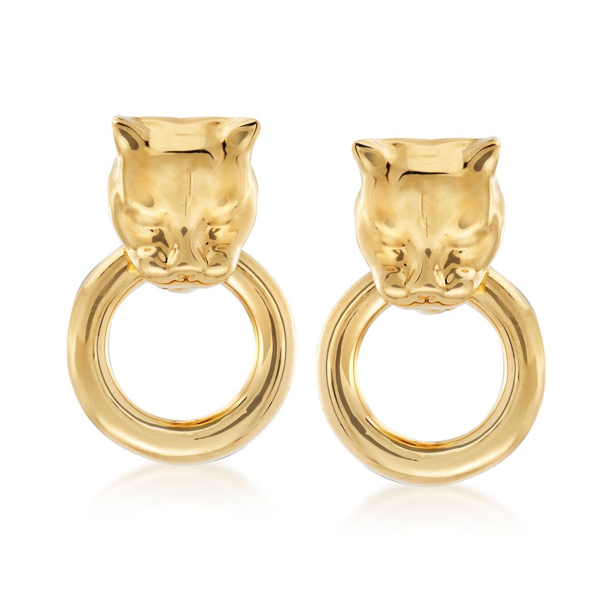 Andiamo 14kt Yellow Gold Panther Head Doorknocker Earrings | Ross-Simons