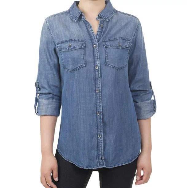 MixMatchy Women's Casual Daily Long/Roll Up Sleeve Button Down Denim Chambray Shirt (S-3XL) - Wal... | Walmart (US)