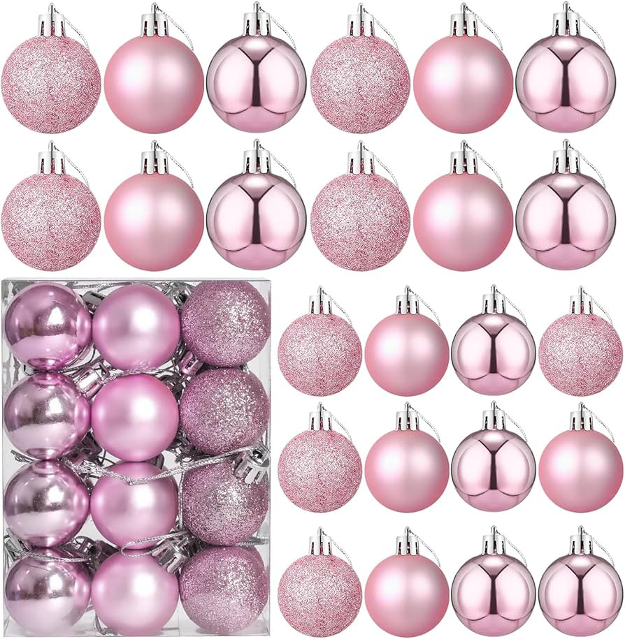 24 Count Mini Pink Ornaments for Mini Christmas Tree, Small Shatterproof Christmas Tree Ornaments... | Amazon (US)