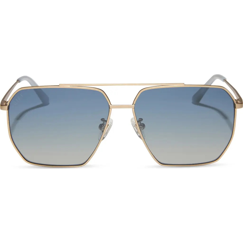 DIFF Berkely 59mm Polarized Gradient Navigator Sunglasses in Brushed Gold /Aegean Blue at Nordstrom | Nordstrom