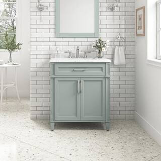 Home Decorators Collection Caville 30 in. Single Sink Sage Green Bath Vanity with Carrara Marble ... | The Home Depot