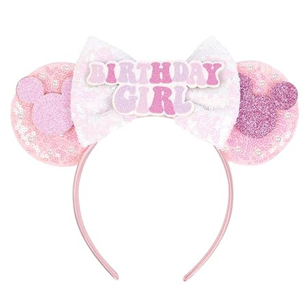 Birthdays Mouse Ears Headbands for Women Pink Pearls Mouse Ears Headband Bows Mouse Ear Adults Se... | Amazon (US)