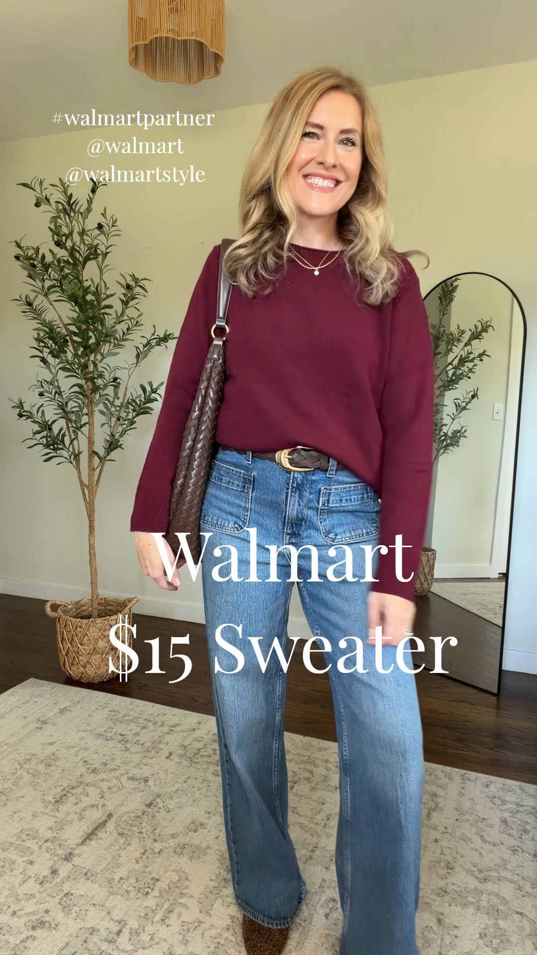 #walmartpartner The kind of sweater you’ll want in every color 🍂 Cozy, stretchy, and just $15 at Walmart—such a good fall basic for layering, work, or weekends! Wearing size medium. @Walmart