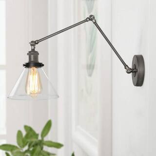 LNC Adjustable 1-Light Black Plug-In or Hardwire Modern Industrial Swing Arm Wall Sconce with Cle... | The Home Depot