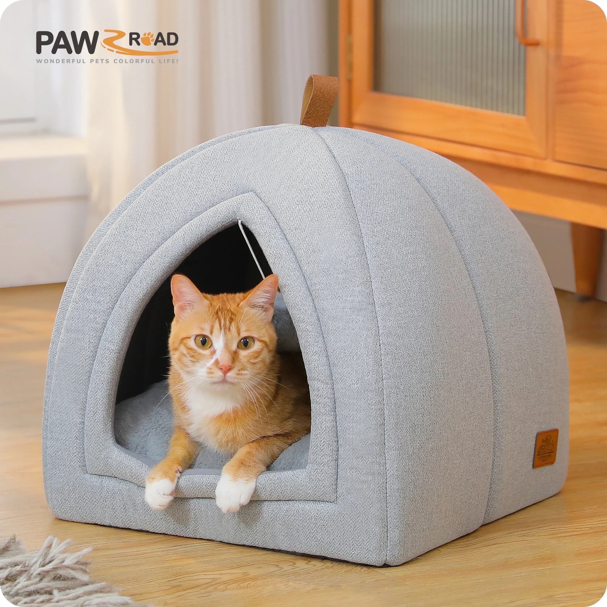 PAWZ Road 2 in 1 Cat Bed Foldable Pet Cave for Indoor Pet Cat House for Kittens and Dogs Gray | Walmart (US)