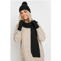 Black Sequin Knitted Hat Gloves & Scarf Set | Yours Clothing NL