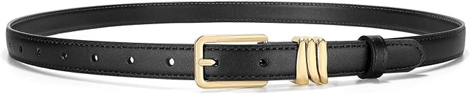 XZQTIVE Women Skinny Leather Belt Ladies Black Thin Waist Belt for Dresses Jeans Pants with Gold ... | Amazon (US)