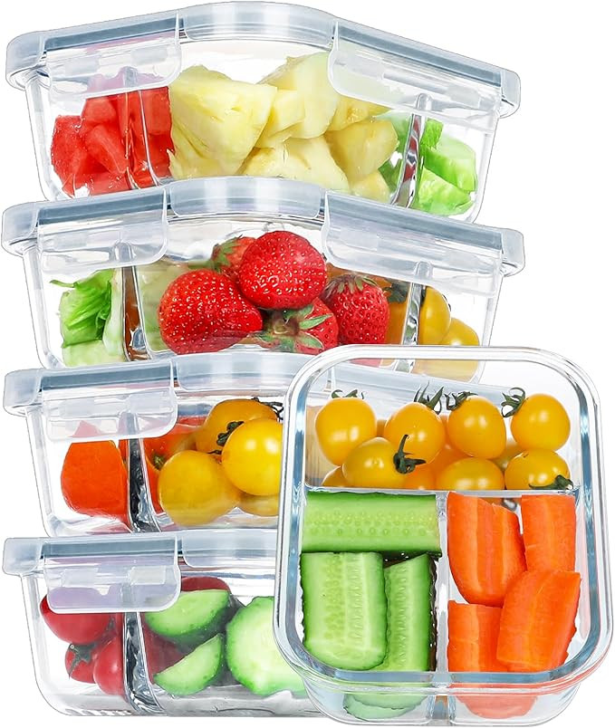 5 Pack 35 Oz Glass Meal Prep Containers 3 Compartments, Glass Food Storage Containers with Lids, Airtight Bento Box Lunch Container-Microwave, Freezer & Dishwasher Safe | Amazon (US)