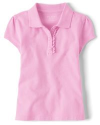 Girls Uniform Short Sleeve Ruffle Pique Polo | The Children's Place  - SPARKLPINK | The Children's Place