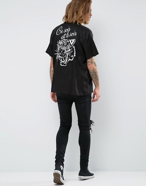 ASOS Viscose Shirt In Black With Back Embroidery In Regular Fit | ASOS US