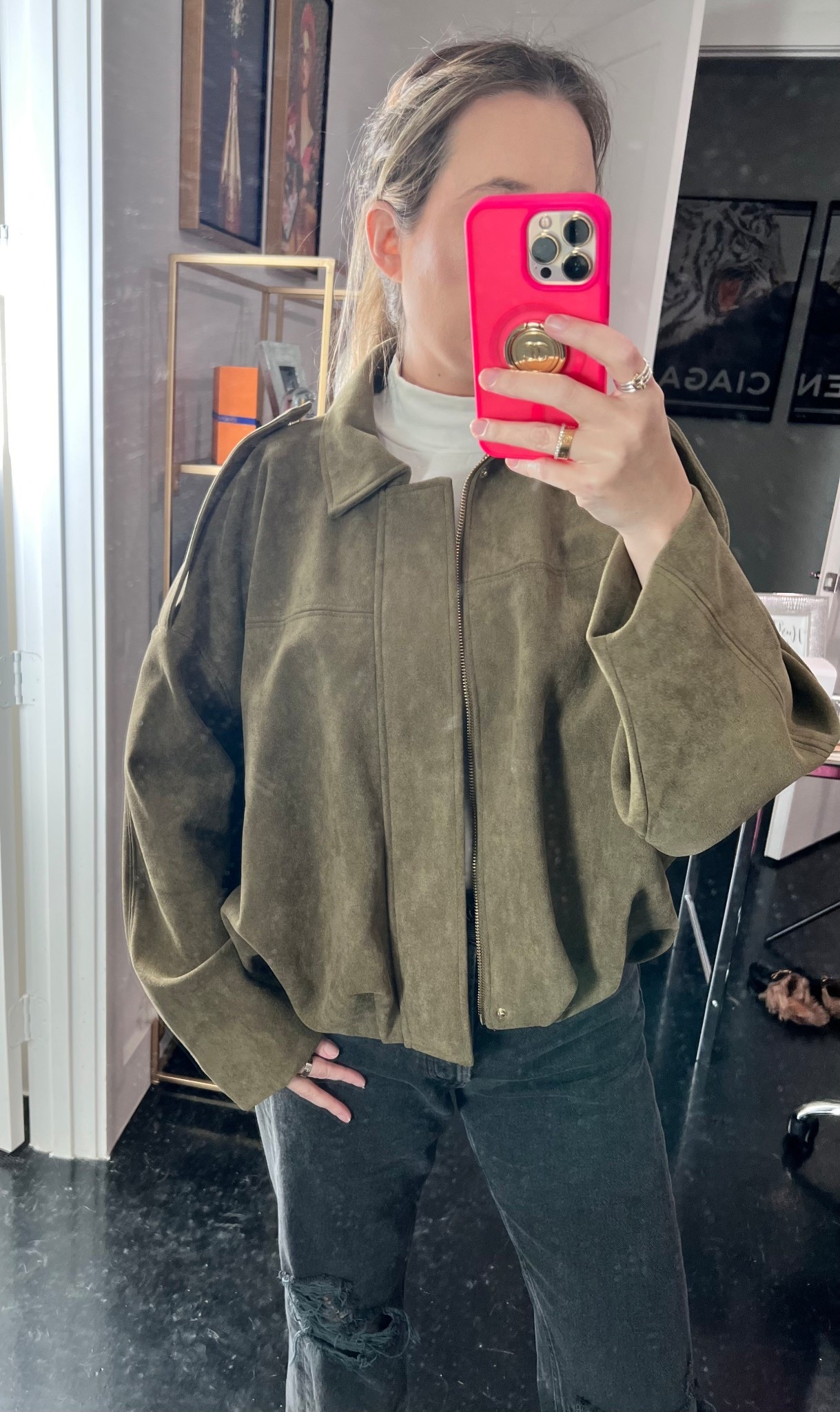 Bubble jacket in olive green suede. I’m wearing a small and it’s the perfect oversized fit. 

#LTKFindsUnder100 #LTKSeasonal #LTKStyleTip