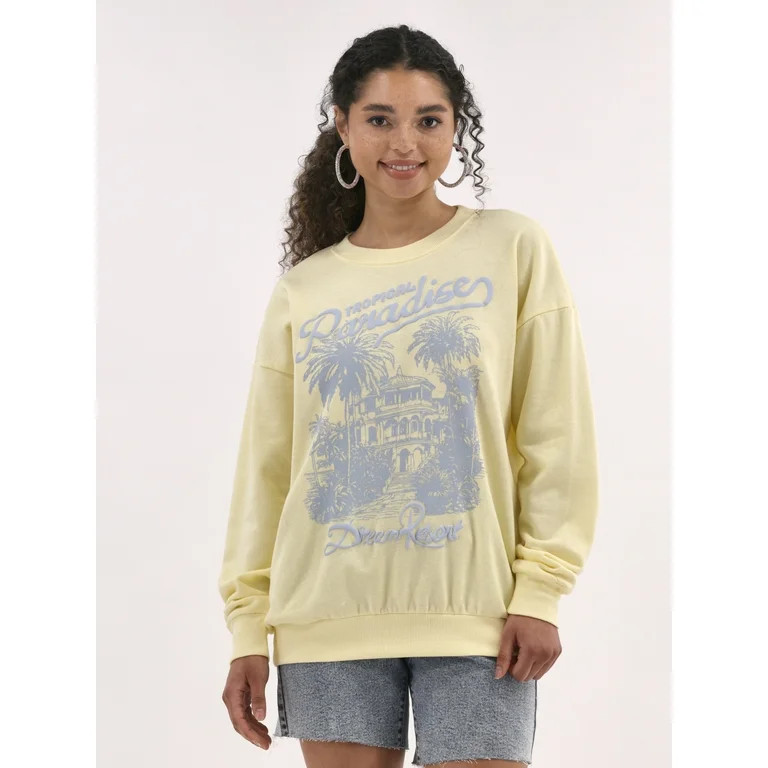 No Boundaries Oversized Graphic Crewneck Sweatshirt, Women's | Walmart (US)