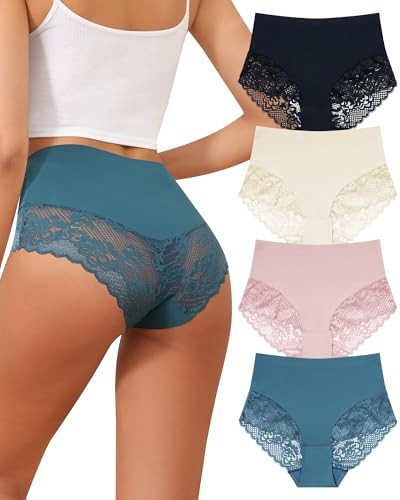 LEVAO Boy Shorts Underwear for Women Lace Boxer Briefs No Show Boyshort Panties Cheeky High Waisted Hipster 4 Pack S-XXL | Amazon (US)