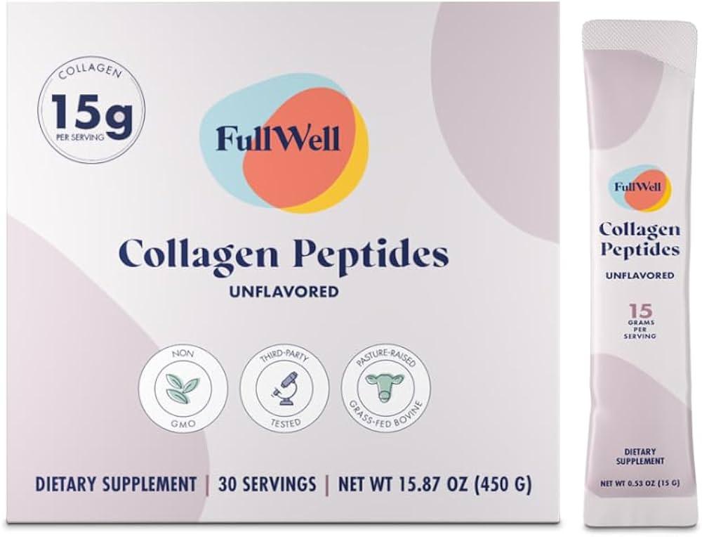 FullWell Hydrolyzed Collagen Peptide Stick Packs, Breastfeeding & Pregnancy Safe Grass-Fed Collag... | Amazon (US)