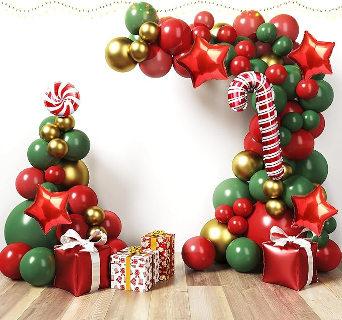HOUSE OF PARTY Christmas Balloon Arch Kit - 125 Pcs | 36/18/10/12/5 Red and Green Christmas Ballo... | Amazon (US)