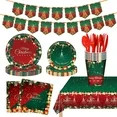 Ayieyill 170Pcs Christmas Party Supplies, Christmas Disposable Dinnerware Set for 24 Guests, Merr... | Walmart (US)