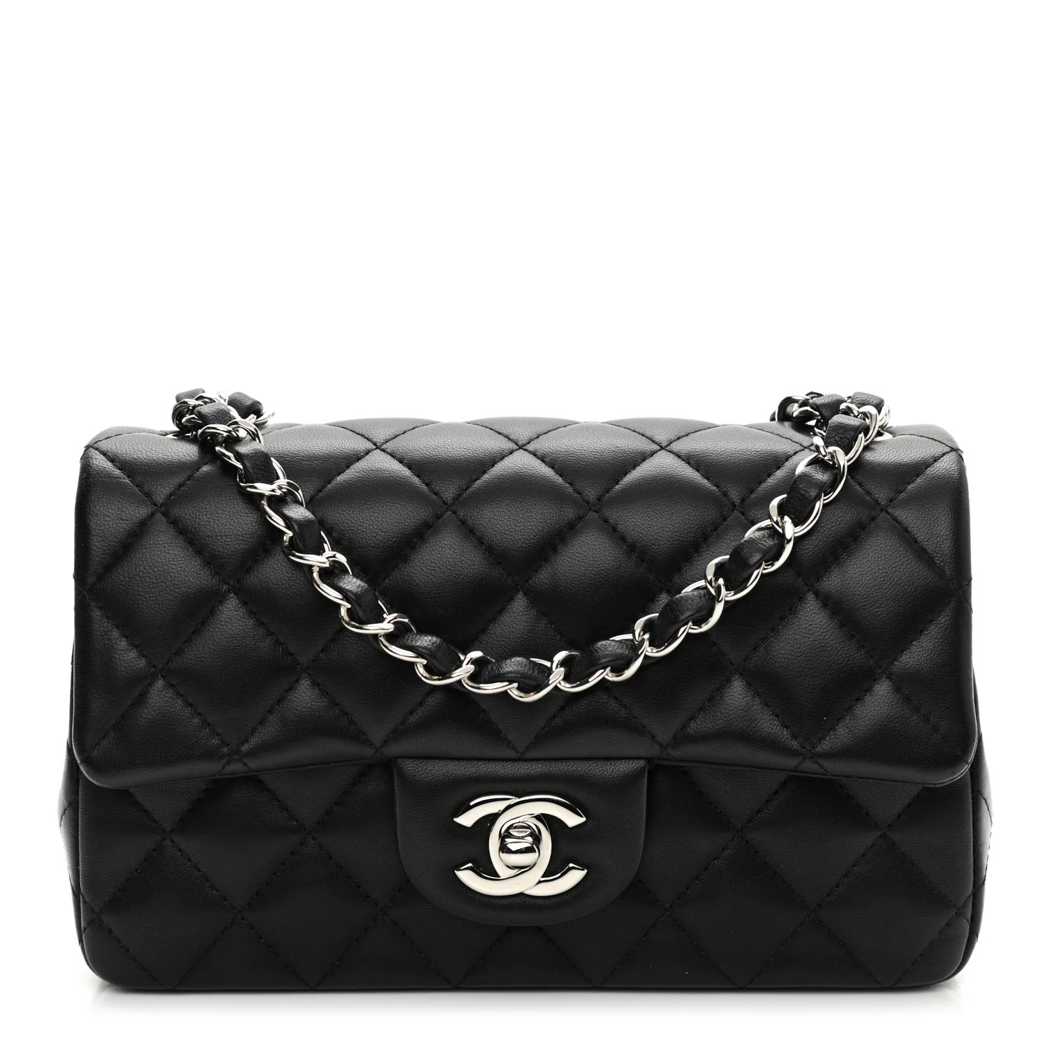 CHANEL Lambskin Quilted Mini Rectangular Flap Black | FASHIONPHILE (US)